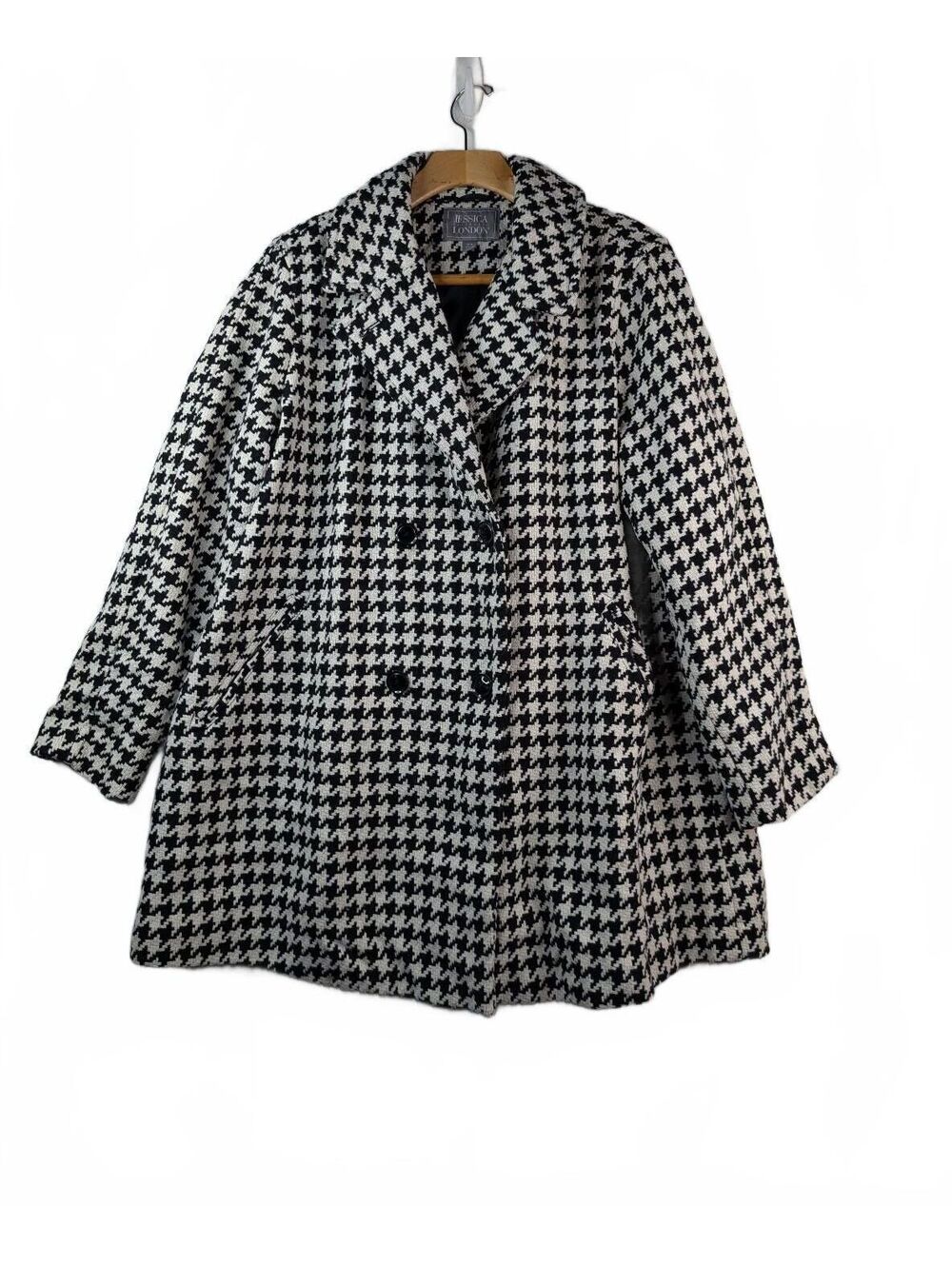 Jessica London A-Line Wool Blend Peacoat Black White Houndstooth Pattern 20W